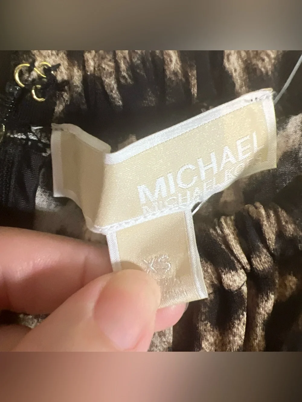 Michael Kors NWT! Gold Chain Halter Dark Camel  Print Dress XS MSRP $110